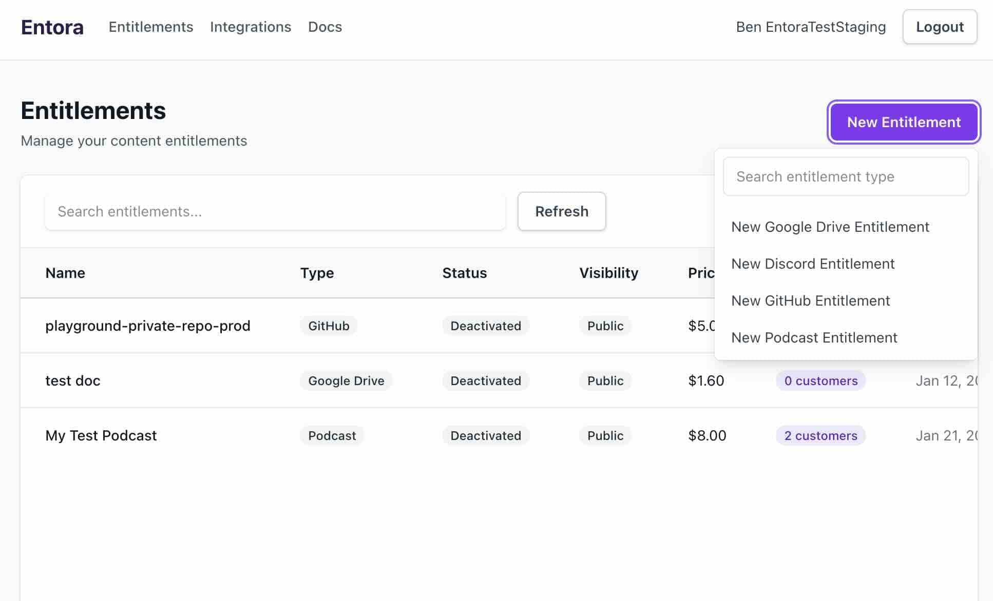 Create a new Discord entitlement
