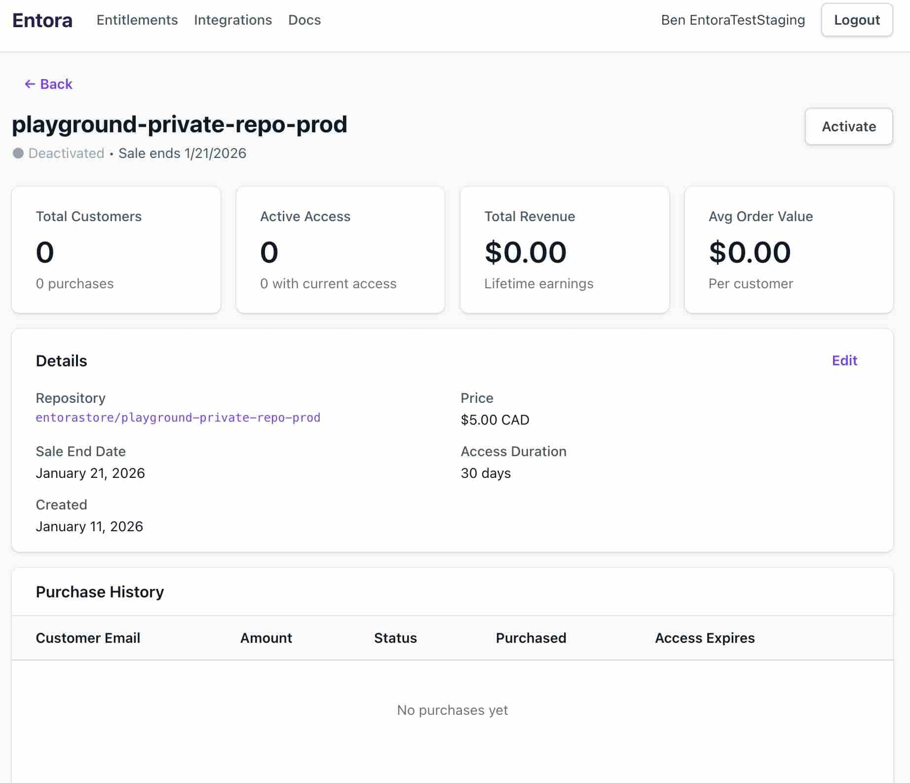 GitHub entitlement deactivated state