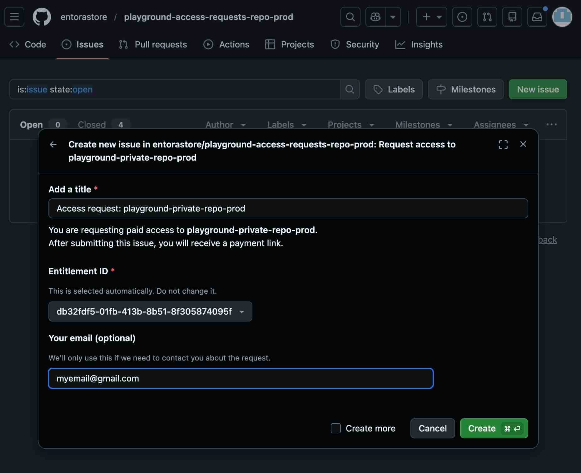 Create a GitHub access request issue